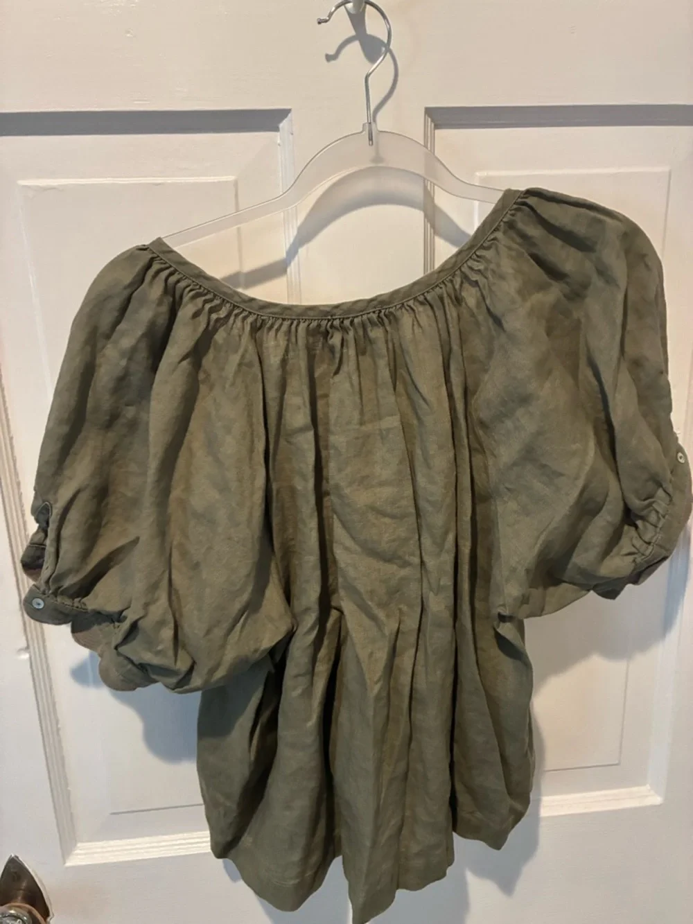 Tuckernuck Olive Green Button-Front Puff Sleeve Top
